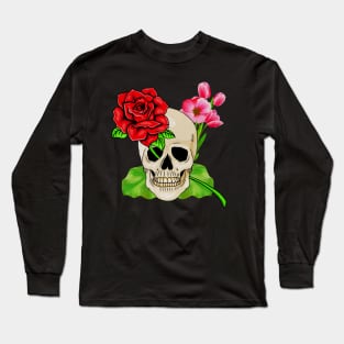 Skull, Rose Floral Tropical, Skulls Long Sleeve T-Shirt